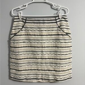 Anthropologie Tabitha Gray Striped Lace Trim Mini Skirt Womens Sz 8 Linen Blend